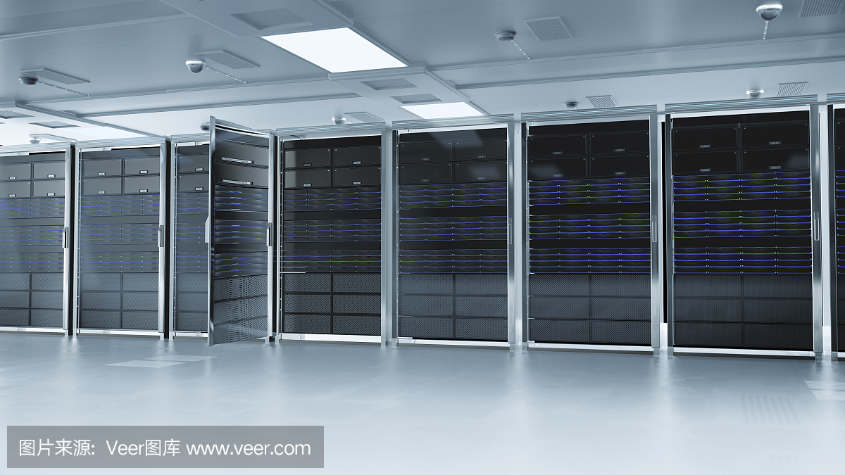 服務(wù)器室或服務(wù)器計算機。3 d渲染。